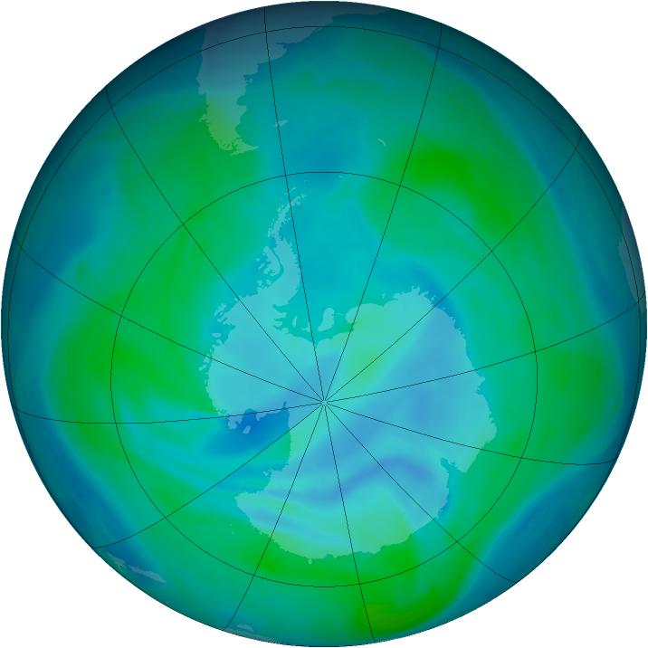 Antarctic ozone map for 09 January 2007